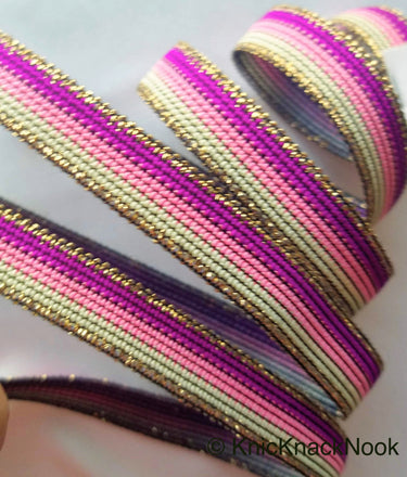 Purple, Pink, White And Bronze Thread Lace Trim